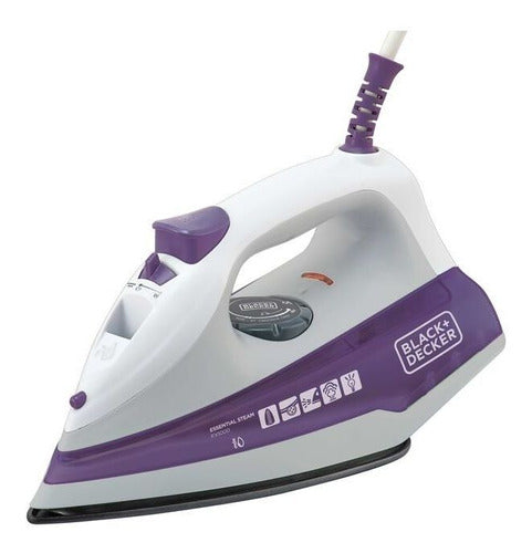Ferro de Passar Roupa Black Decker Modelo FX1000 Com Vaporizador Base Antiaderente Branco e Roxo 110V