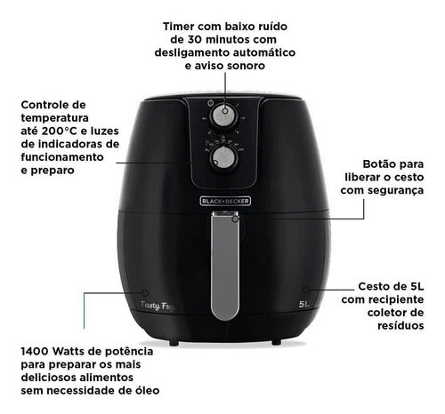 Fritadeira Airfryer Elétrica Sem Óleo Black+decker 5l 1400w