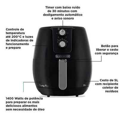 Fritadeira Airfryer Elétrica Sem Óleo Black+decker 5l 1400w