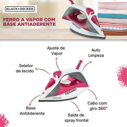 Ferro De Passar Roupas Black Decker A Vapor Eletrico Leve